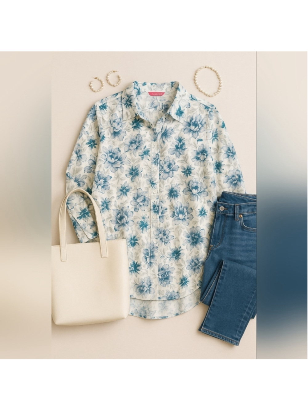 Woman Within Blue White Floral Shirt Tunic Size 2X